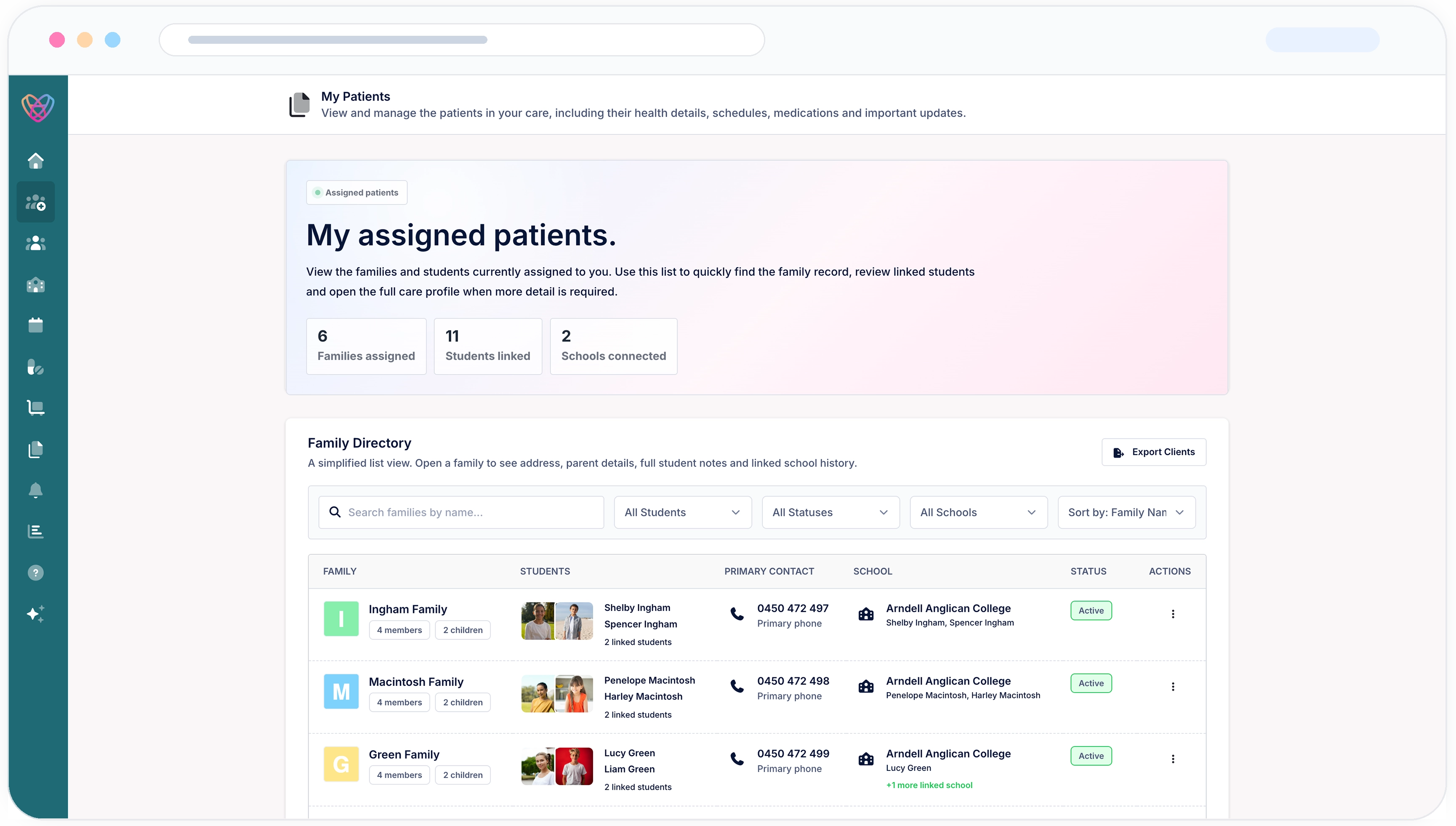 Desktop preview showing school medication delivery activity