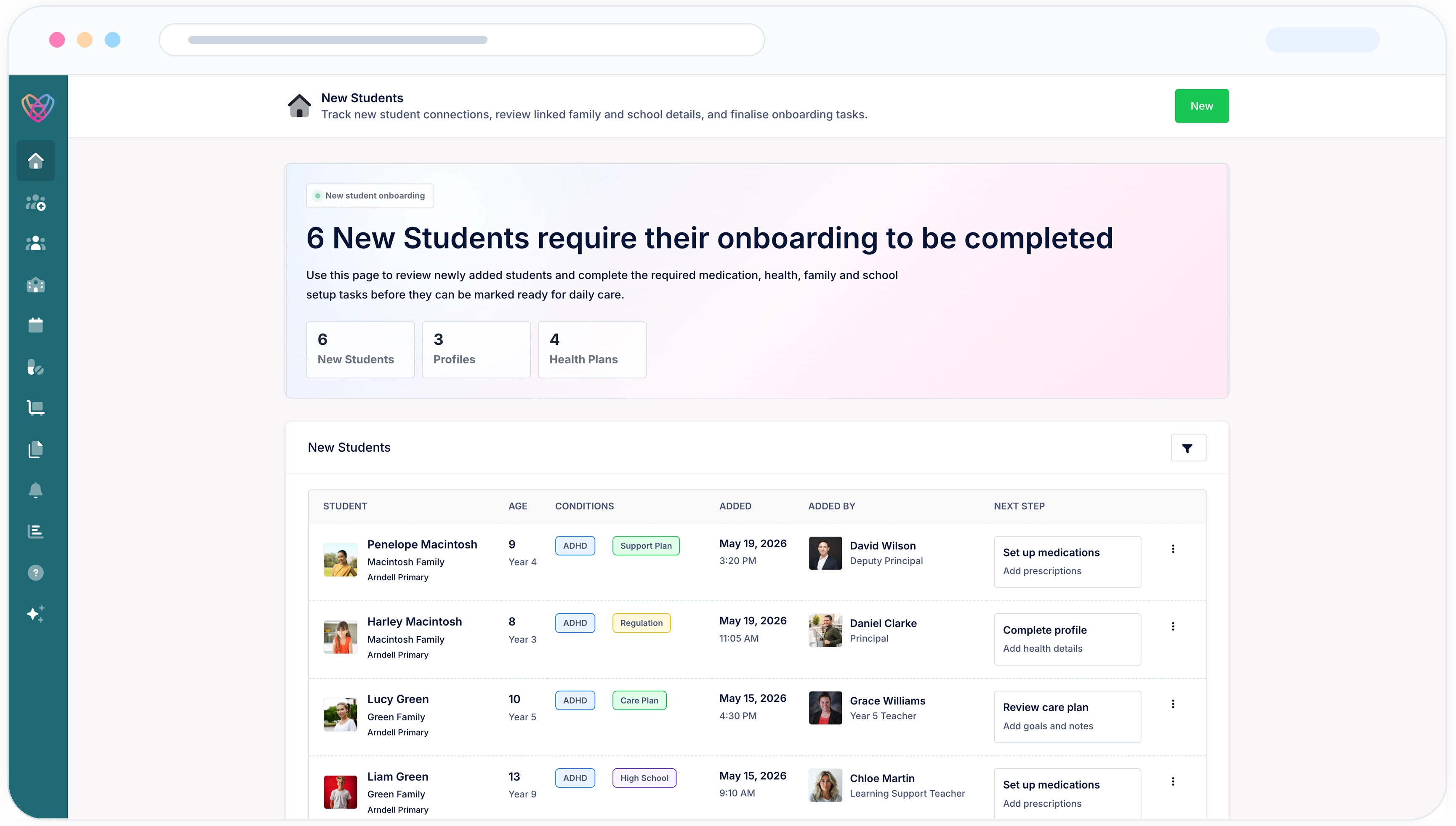 Desktop preview showing a full school medication handover record