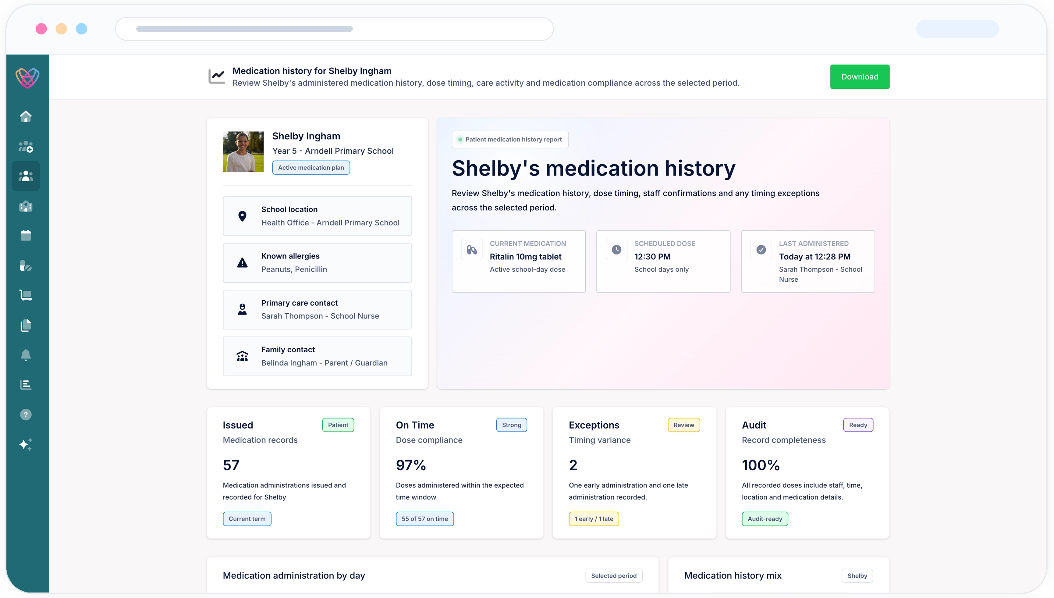 iPad preview showing school medication delivery visibility